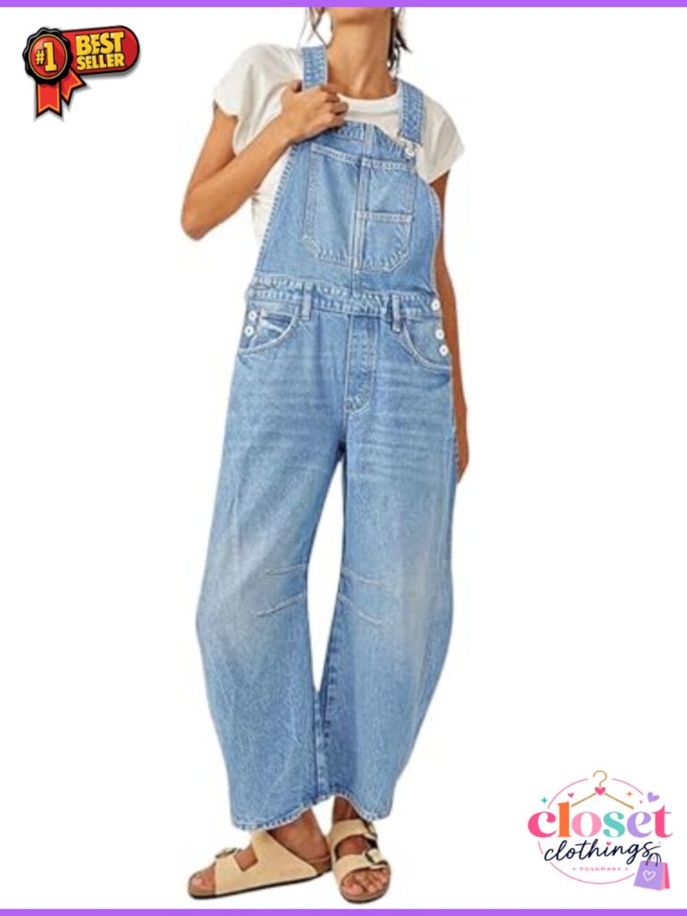 CHARTOU Women Denim Bib Overalls Baggy Barrel Jeans Wide Leg Jumpsuit